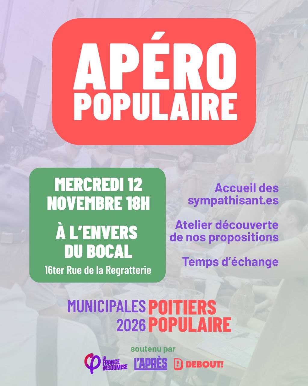 Un apéro à l’Envers du bocal pour découvrir le programme de Poitiers Populaire
