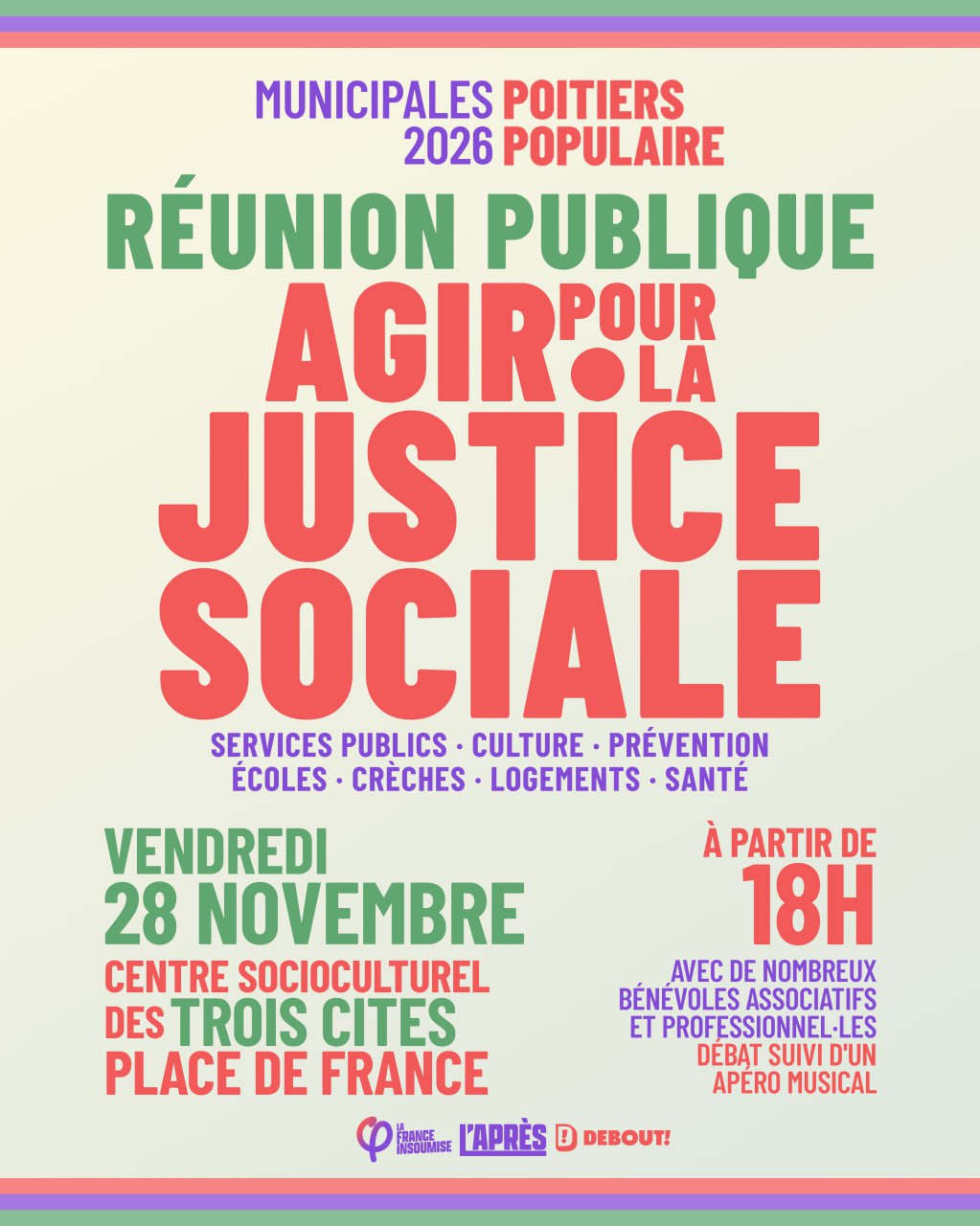 Grande réunion publique de Poitiers Populaire : Agir pour la justice sociale à Poitiers