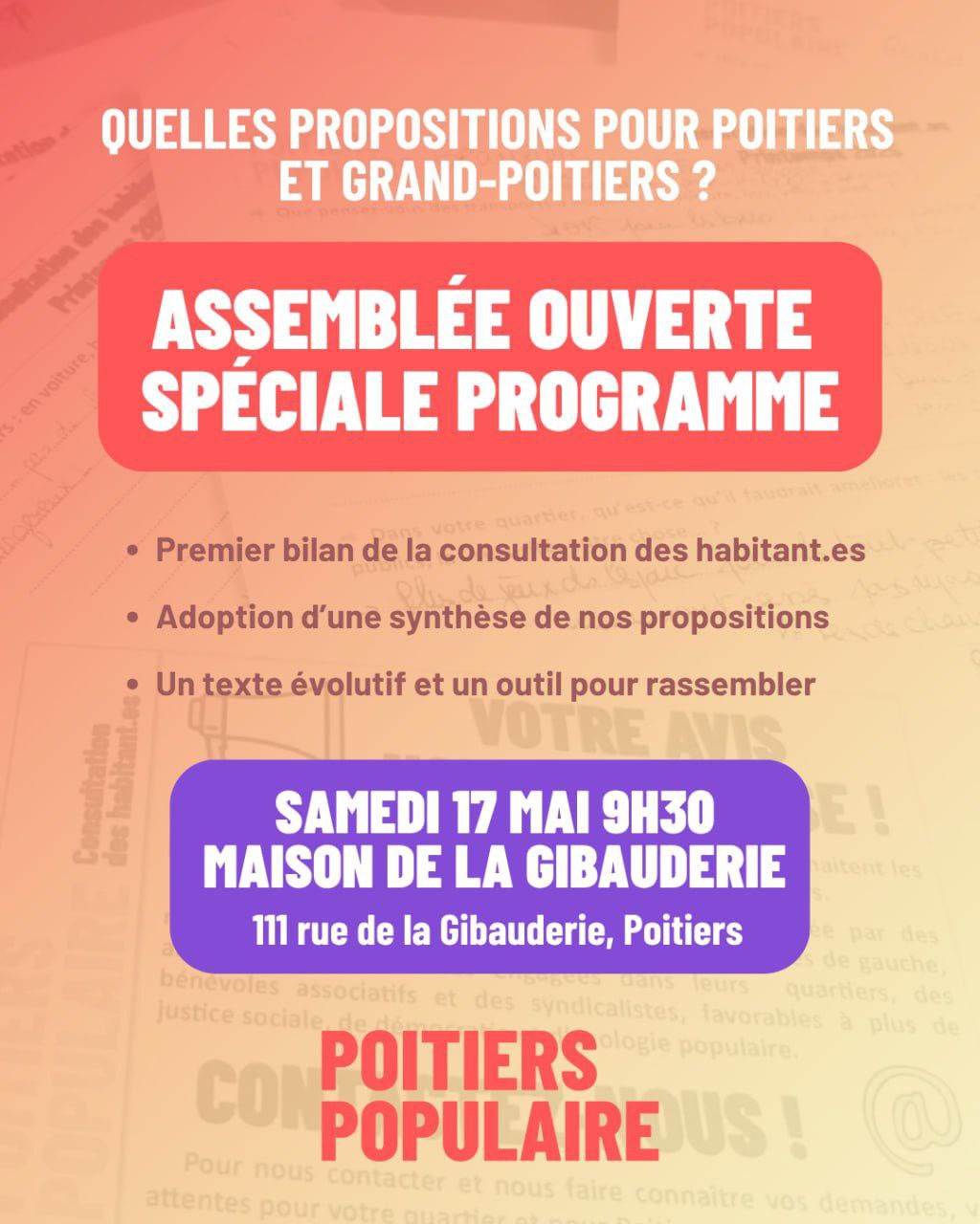 Une assemblée ouverte pour un premier bilan de la consultation des habitant.es